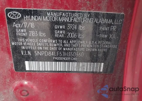 2018 Hyundai Elantra Limited from USA, damaged, VIN 5NPD84LF5JH350360